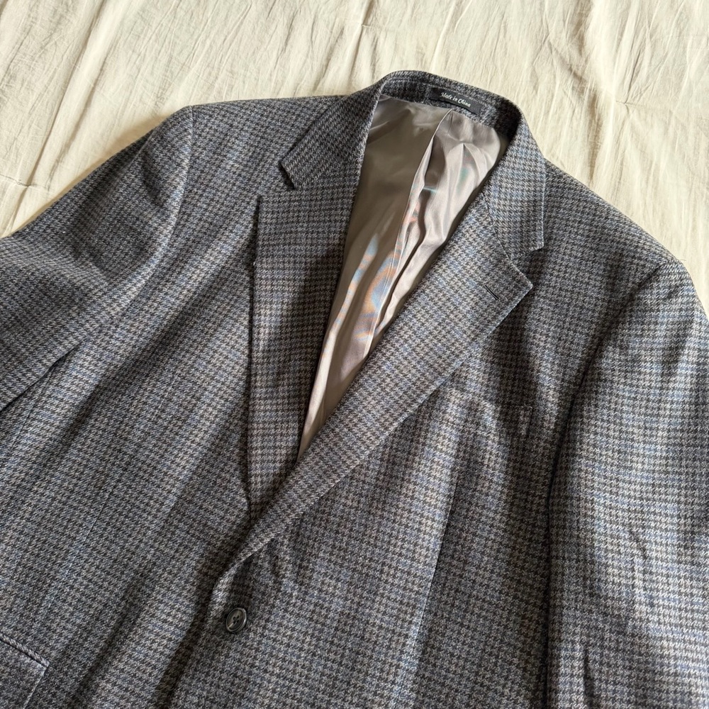 Chaps 100% Wool Blazer Jacket Men's‎ Size 44 Gray Blue Herringbone